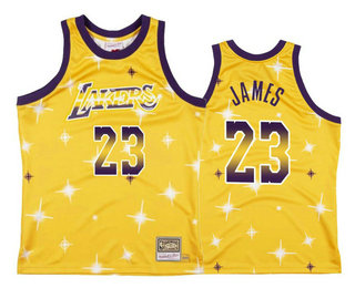 Los Angeles Lakers #23 LeBron James Starry Yellow Hardwood Classics Soul Swingman Throwback Jersey - Zenithce
