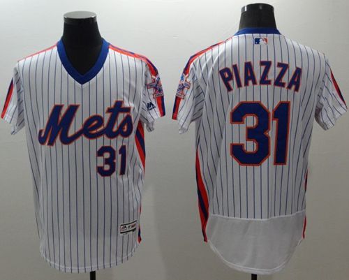Mets #31 Mike Piazza White(Blue Strip) Flexbase Authentic Collection Alternate Stitched Jersey - Zenithce