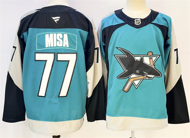 San Jose Sharks #77 Michael Misa Teal 2025 Alternate Stitched Jersey - Zenithce