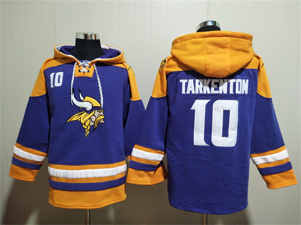 Minnesota Vikings #10 Fran Tarkenton Purple Yellow Ageless Must-Have Lace-Up Pullover Hoodie - Zenithce