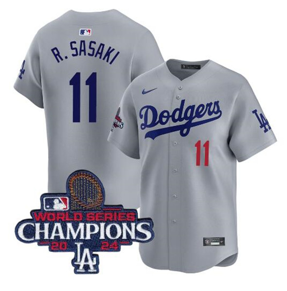 Los Angeles Dodgers #11 Roki Sasaki Gray 2024 World Series Champions Limited Stitched Jersey - Zenithce