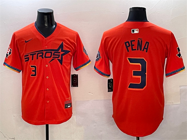 Houston Astros #3 Jeremy Pena Orange 2025 City Connect With Texas Patch Limited Stitched Jersey - Zenithce