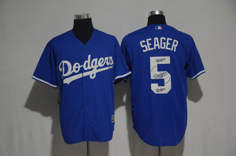 Los Angeles Dodgers #5 Corey Seager Blue Team Logo Print Cool Base Stitched Jersey - Zenithce