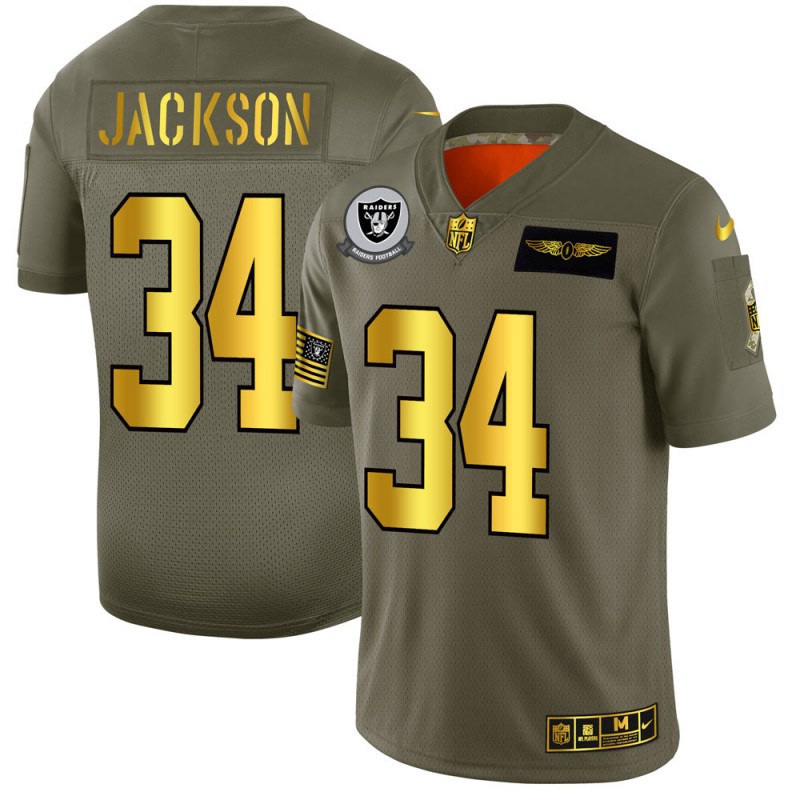 Raiders #34 Bo Jackson 2019 Olive Gold Salute To Service Limited Stitched Jersey - Zenithce