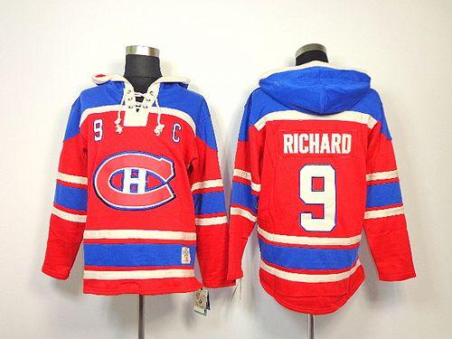 Canadiens #9 Maurice Richard Red Sawyer Hooded Sweatshirt Stitched Jersey - Zenithce