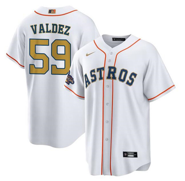 Houston Astros #59 Framber Valdez White Gold Cool Base Stitched Jersey - Zenithce