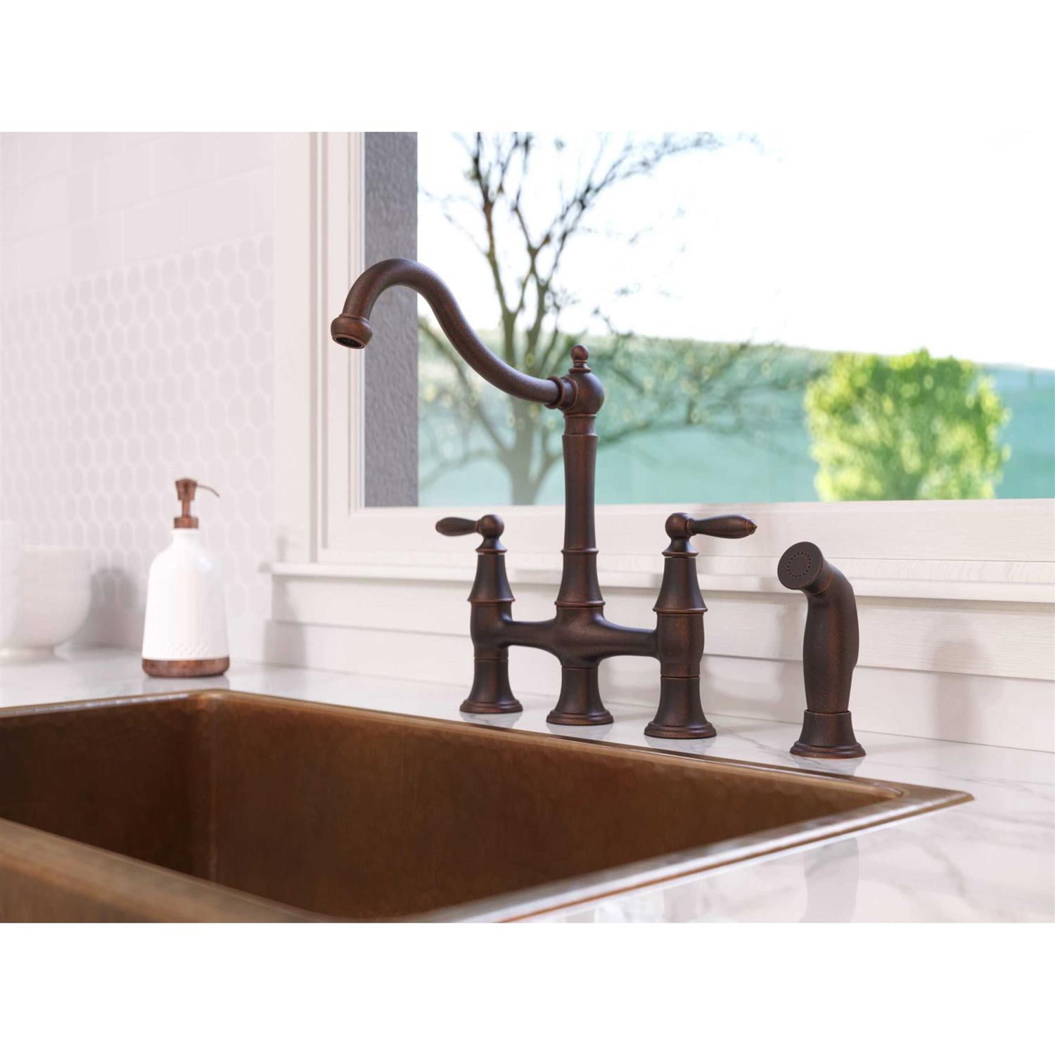 Pfister Courant Two Handle Bridge Kitchen Faucet with Side Spray - Zenithce