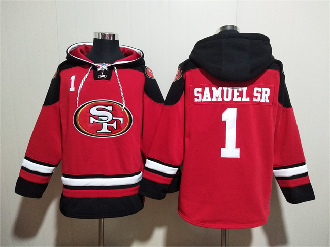 San Francisco 49ers #1 Deebo Samuel Sr Red Black Ageless Must-Have Lace-Up Pullover Hoodie - Zenithce