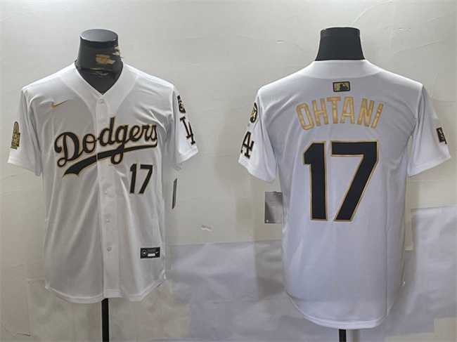 Los Angeles Dodgers #17 Shohei Ohtani White Gold 2024 World Series With Fernando Memorial Patch Home Limited Stitched Jersey - Zenithce