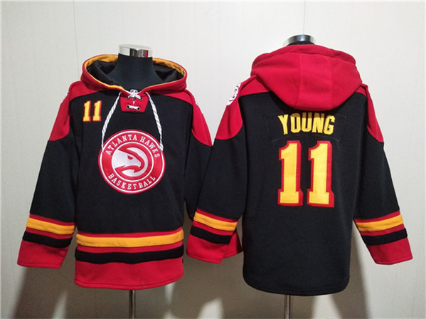 Atlanta Hawks #11 Trae Young Black Red Lace-Up Pullover Hoodie - Zenithce