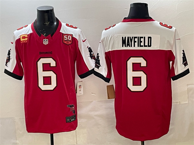 Tampa Bay Buccaneers #6 Baker Mayfield Red Alternate F.U.S.E. 50th Season 4-Star C Patch Vapor Limited Stitched Jersey - Zenithce