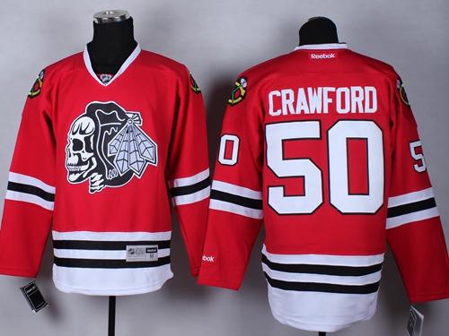 Blackhawks #50 Corey Crawford Red(White Skull) Stitched Jersey - Zenithce