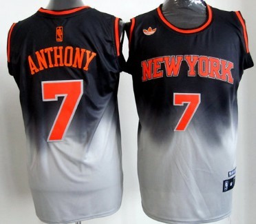New York Knicks #7 Carmelo Anthony Black/Gray Fadeaway Fashion Jersey - Zenithce