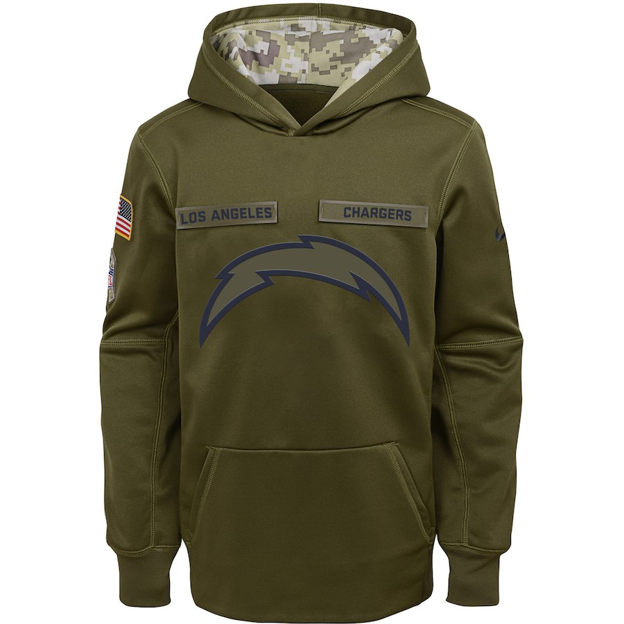 Youth Los Angeles Chargers Olive Salute To Service Pullover Performance NFL Hoodie - Zenithce