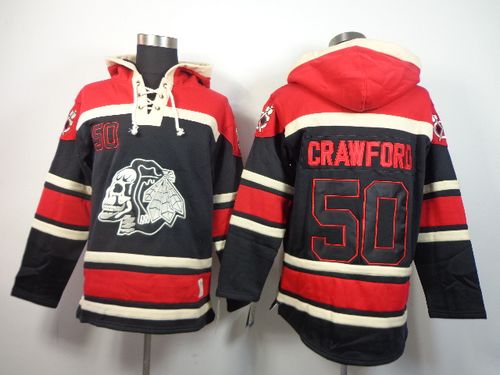 Blackhawks #50 Corey Crawford Black Sawyer Hooded Sweatshirt Stitched Jersey - Zenithce