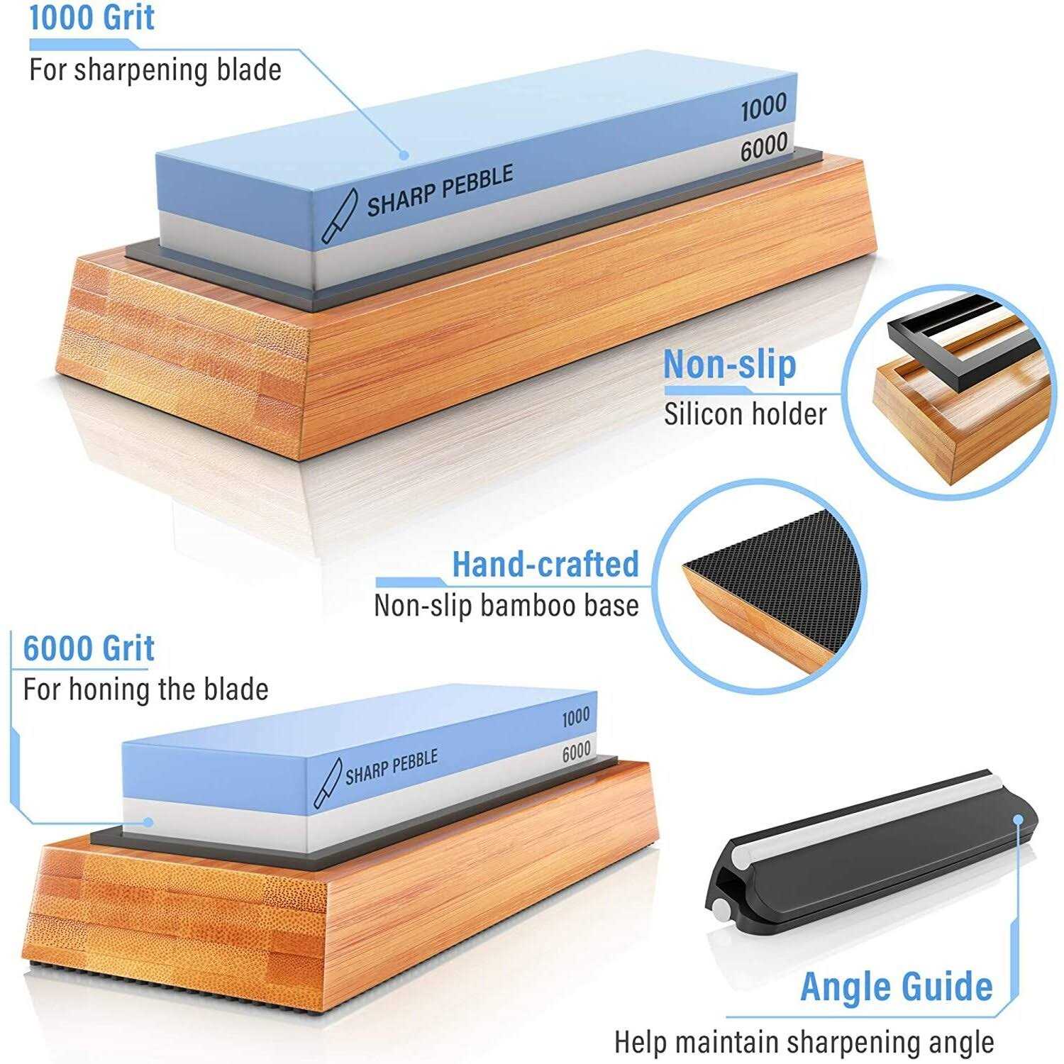 Sharp Pebble Premium Whetstone Knife Sharpening Stone 2 Side Grit 1000/6000 Waterstone - Zenithce
