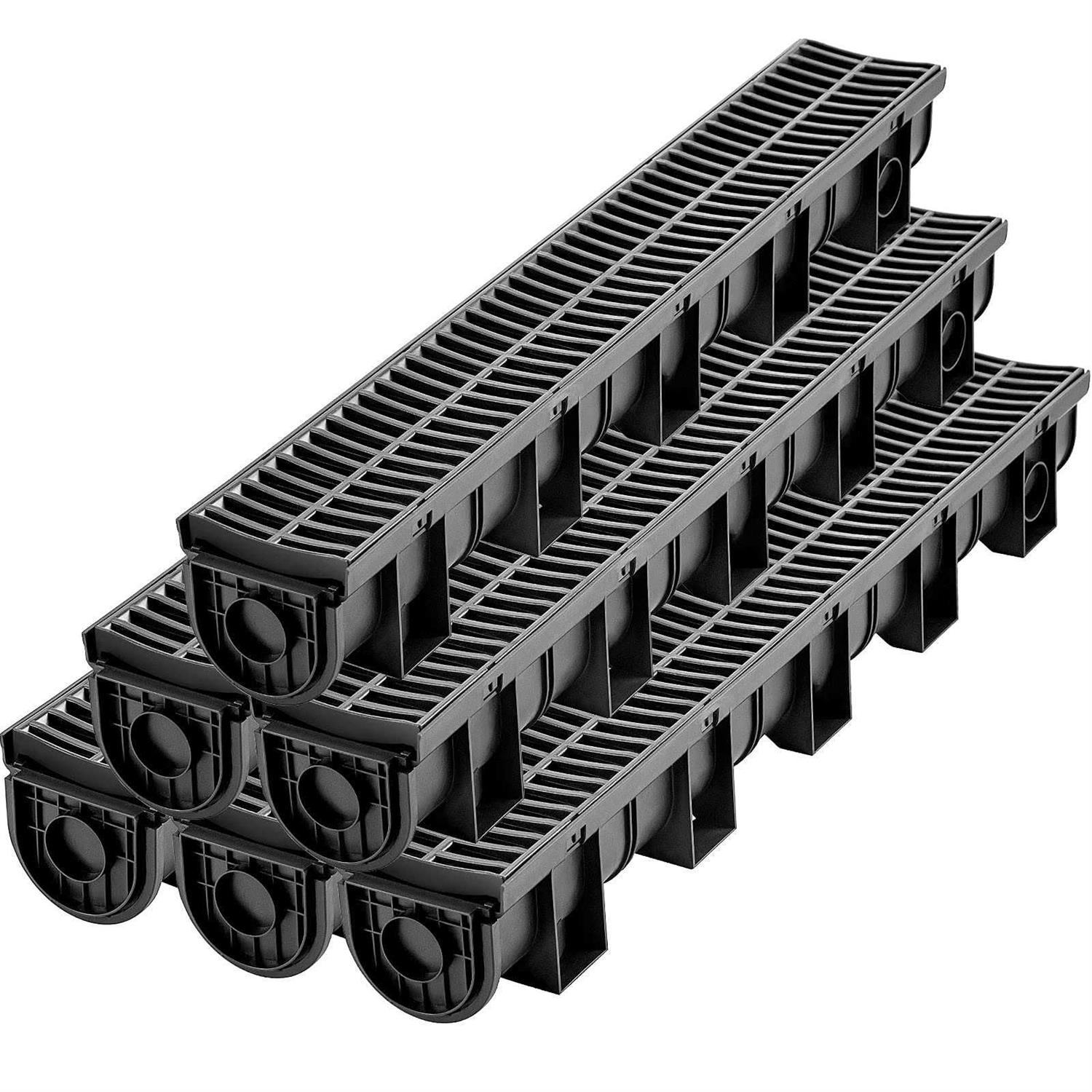 VEVOR Trench Drain System Channel Drain with Plastic Grate 5.9×5.1 6×39 Trench Drain Grate with 6 End Caps Driveway-6 Pack PSLGM10010062P7QMV0 - Zenithce