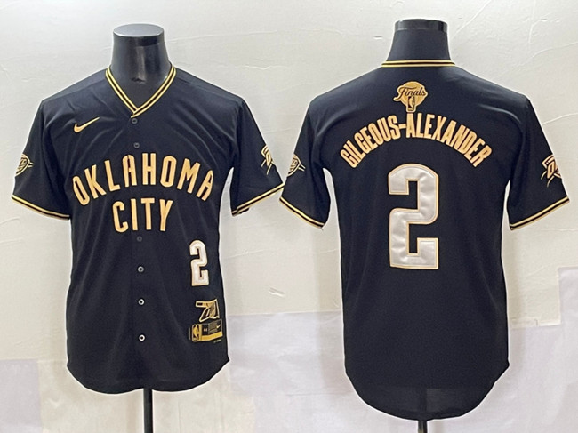 Oklahoma City Thunder #2 Shai Gilgeous-Alexander Black Gold 2025 Finals Vapor Stitched Baseball Jersey - Zenithce
