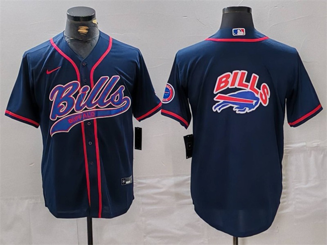 Buffalo Bills Navy Team Big Logo With Patch Cool Base Stitched Jersey - Zenithce