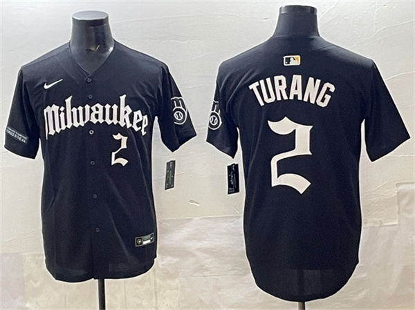 Milwaukee Brewers #2 Brice Turang Black 'Gothic 414 Shadows Edition' Vapor Premier Limited Stitched Jersey - Zenithce