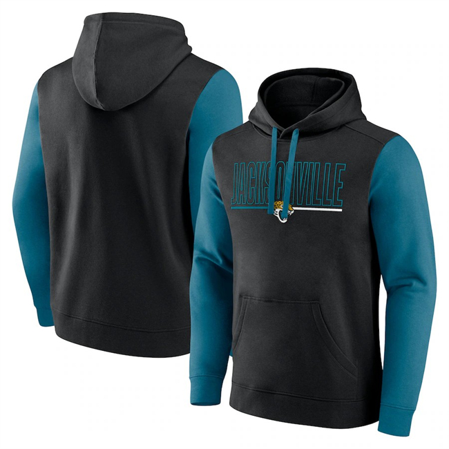 Jacksonville Jaguars Black Teal Outline Pullover Hoodie - Zenithce