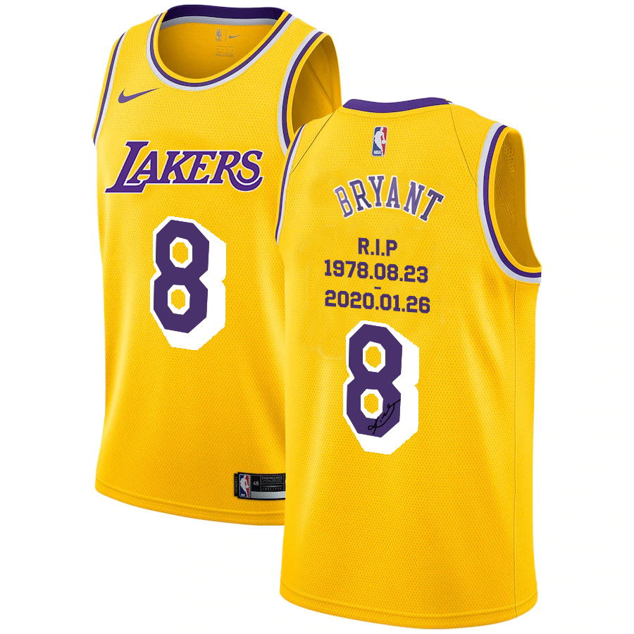 Los Angeles Lakers #8 Kobe Bryant Yellow R.I.P Signature Swingman Jerseys - Zenithce