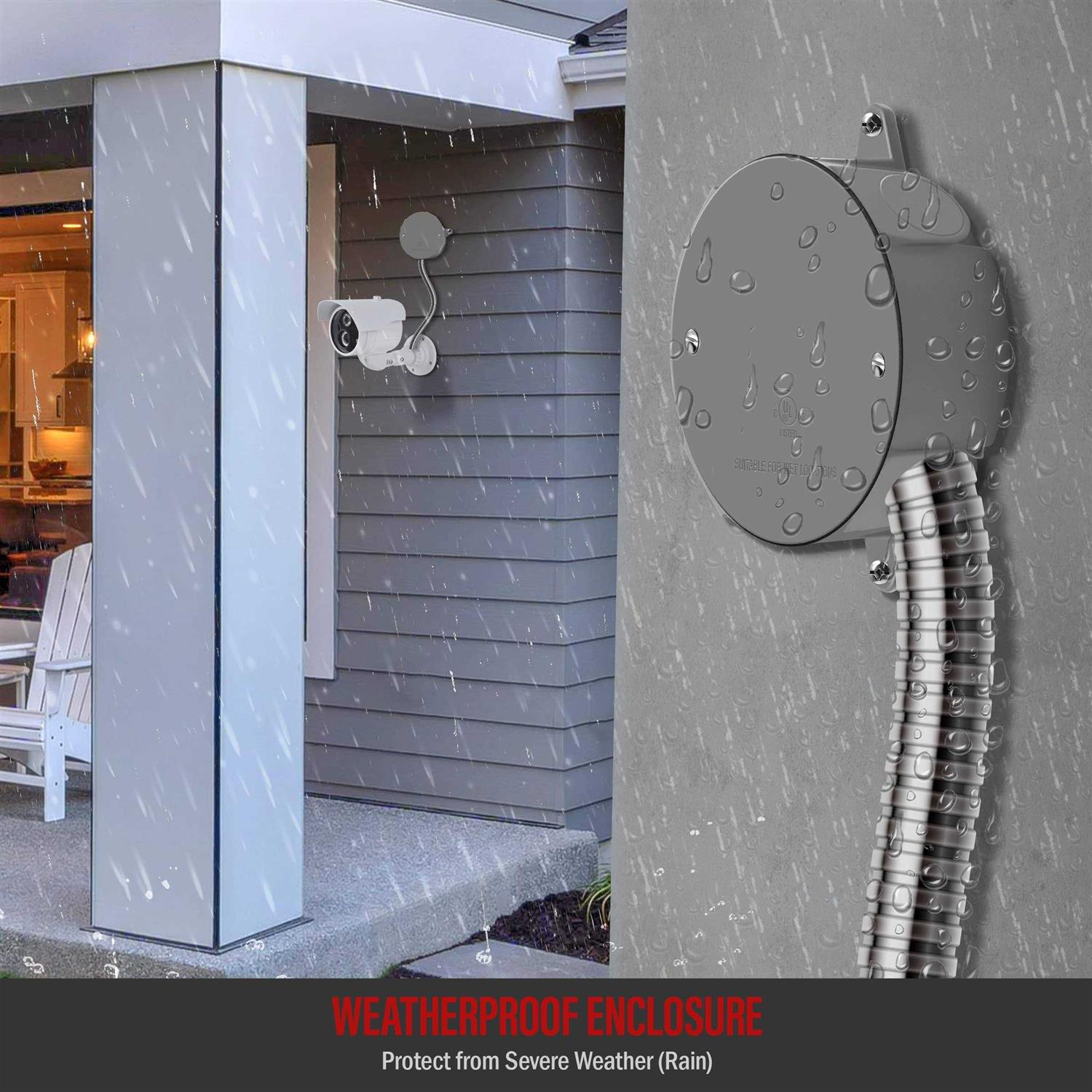 Enerlites 4” Diameter Round Weatherproof Outlet Box with Five 1/2-in Threaded Outlets - Zenithce