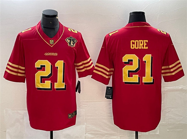 San Francisco 49ers #21 Frank Gore Red Gold With 75th Patch Vapor Untouchable Limited Stitched Jersey - Zenithce