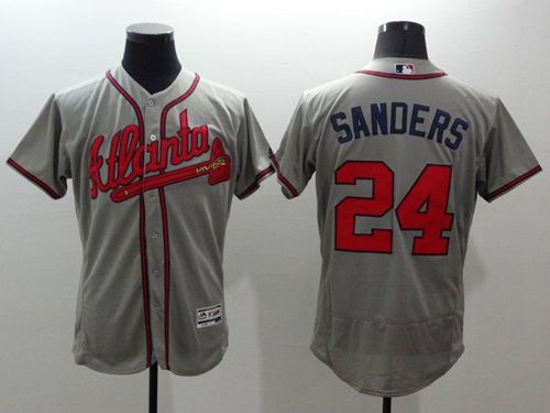 Braves #24 Deion Sanders Grey Flexbase Authentic Collection Stitched Jersey - Zenithce