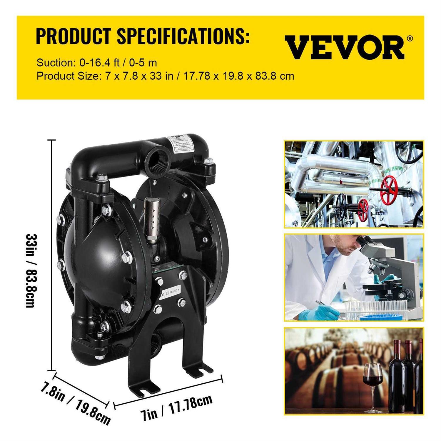 VEVOR Air-Operated Double Diaphragm Pump QBY4-25L F46 35 Gpm 1 Inch Inlet And Outlet YBGMBQBY4-25LF461V0 - Zenithce