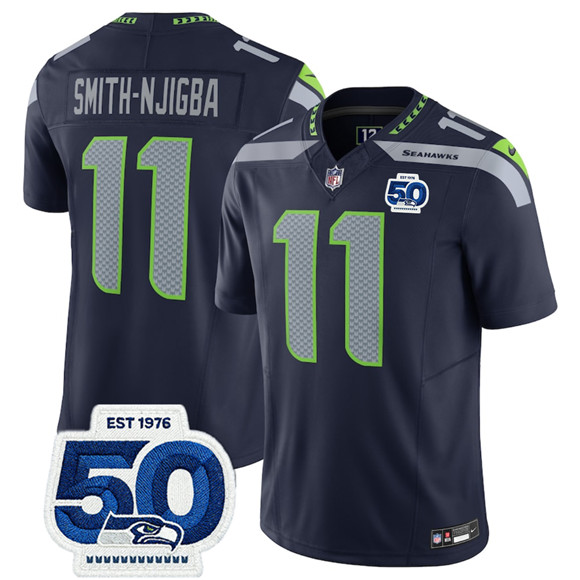 Seattle Seahawks #11 Jaxon Smith-Njigba Navy 2025 F.U.S.E. 50th Anniversary Patch Vapor Limited Football Stitched Jersey - Zenithce
