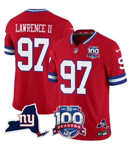 New York Giants #97 Dexter Lawrence II Red 2025 F.U.S.E. 100th Season State Patch Vapor Limited Football Stitched Jersey - Zenithce