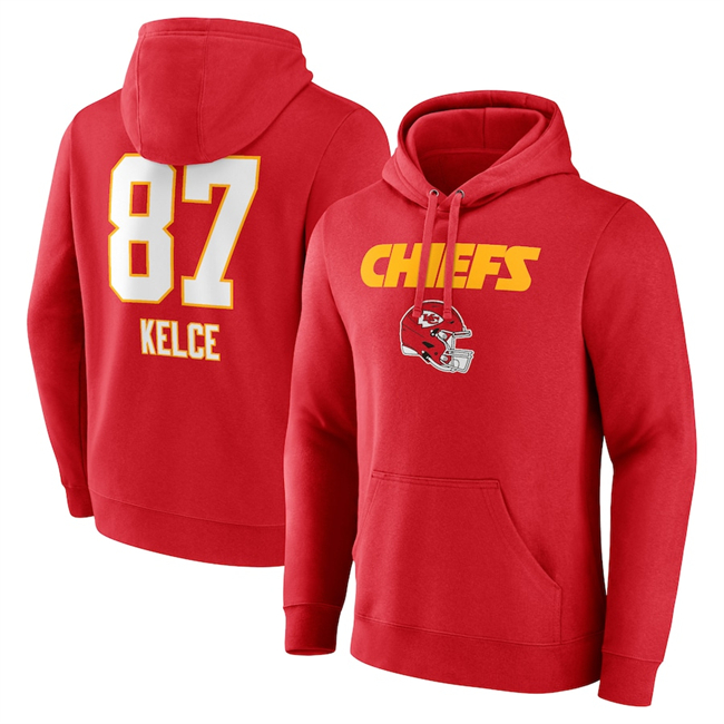 Kansas City Chiefs #87 Travis Kelce Red Wordmark Player Name Number Pullover Hoodie - Zenithce