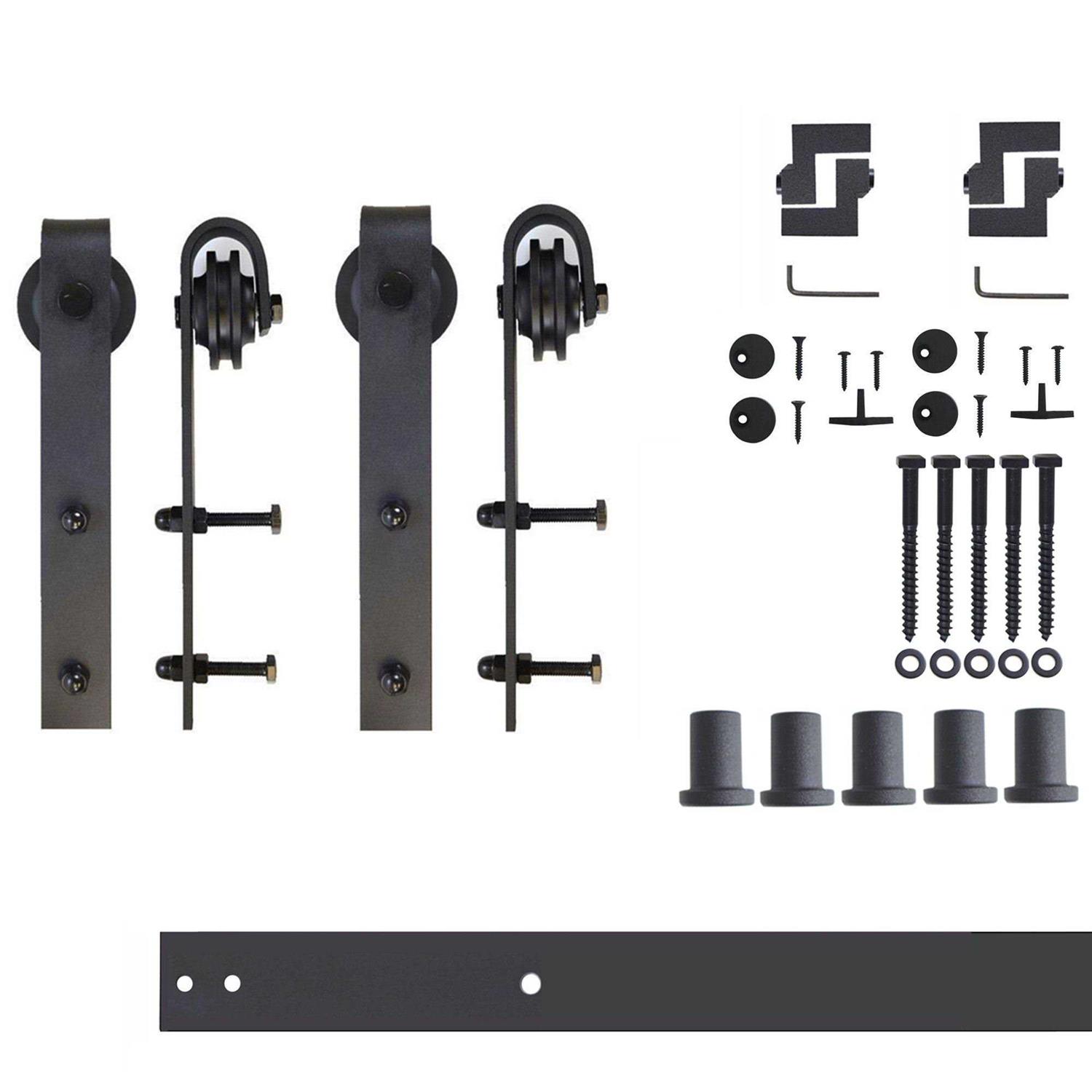 Homacer Black Rustic Single Track Bypass Sliding Barn Door Hardware Kit - Zenithce