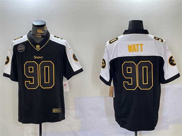 Pittsburgh Steelers #90 T.J. Watt Black White 2024 F.U.S.E. DMR Patch Vapor Untouchable Limited Stitched Jersey - Zenithce