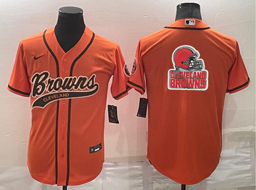 Cleveland Browns Orange Team Big Logo With Patch Cool Base Stitched Baseball Jersey - Zenithce