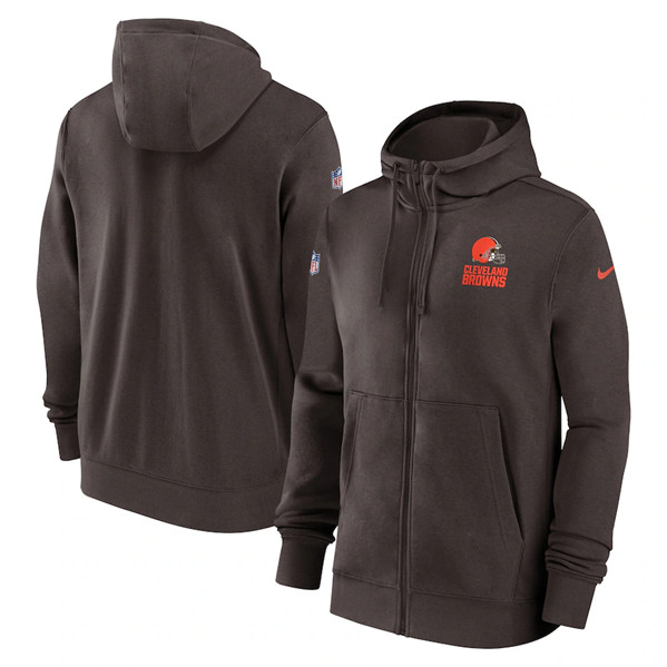 Cleveland Browns Brown Sideline Club Performance Full-Zip Hoodie - Zenithce