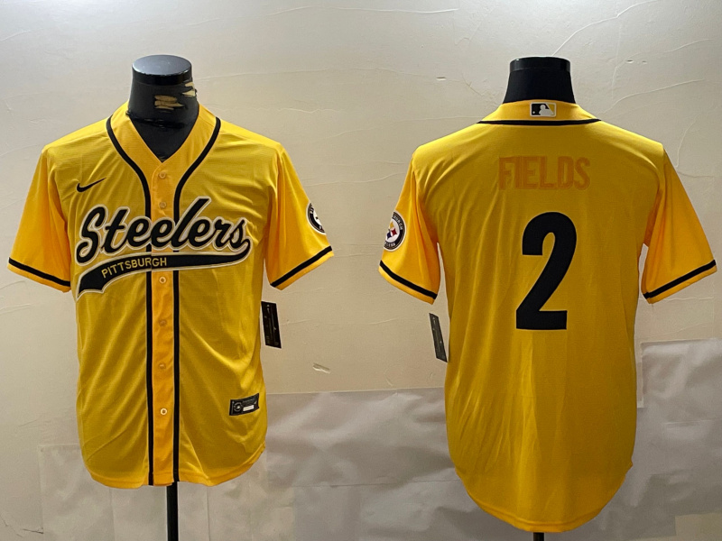 Pittsburgh Steelers #2 Justin Fields Yellow With Patch Cool Base Stitched Jersey - Zenithce