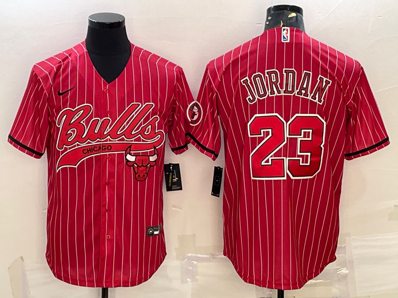 Chicago Bulls #23 Michael Jordan Red Pinstripe With Patch Cool Base Stitched Baseball Jersey - Zenithce