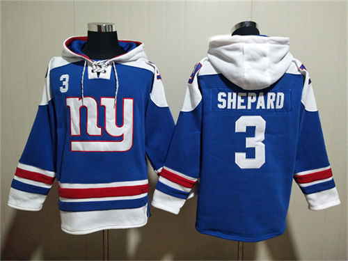 New York Giants #3 Sterling Shepard Blue Lace-Up Pullover Hoodie - Zenithce