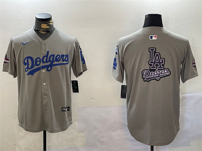 Los Angeles Dodgers Team Big Logo Gray 2024 World Series Champions With Fernando Memorial Patch Limited Stitched Jersey - Zenithce