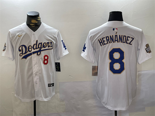 Los Angeles Dodgers #8 Enrique Hernández White Gold 2024 World Series Home Limited Stitched Jersey - Zenithce
