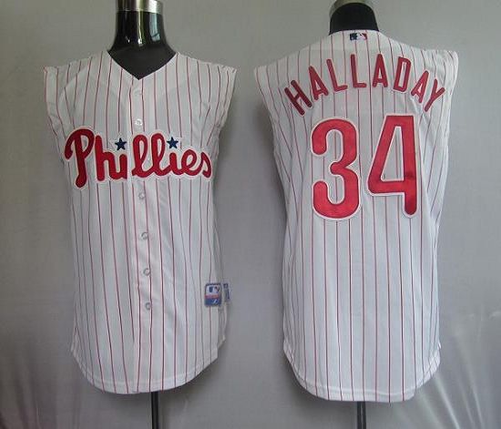 Phillies #34 Roy Halladay White(Red Strip) Vest Style Stitched Jersey - Zenithce