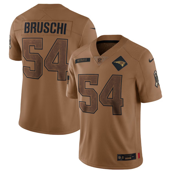 New England Patriots #54 Tedy Bruschi 2023 Brown Salute To Service Limited Stitched Jersey - Zenithce