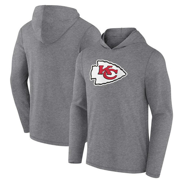 Kansas City Chiefs Heather Gray Primary Logo Long Sleeve Hoodie - Zenithce