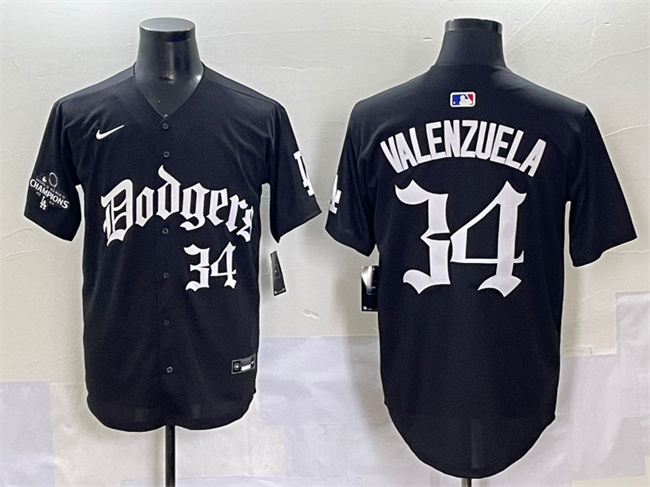 Los Angeles Dodgers #34 Fernando Valenzuela Black 2025 LA Gothic Style With 2024 World Series Champions Patch Vapor Premier Limited Stitched Jersey - Zenithce