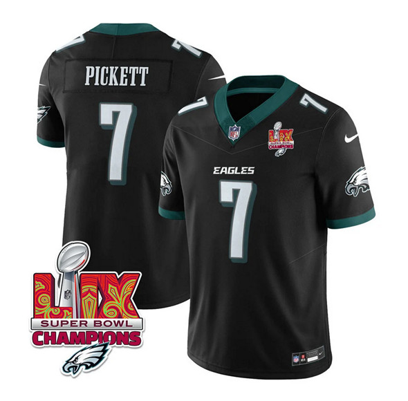 Philadelphia Eagles #7 Kenny Pickett Black 2025 Eagles Logo Super Bowl LIX Patch New F.U.S.E. Vapor Limited Stitched Jersey - Zenithce