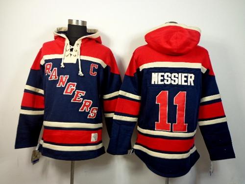 Rangers #11 Mark Messier Navy Blue Sawyer Hooded Sweatshirt Stitched Jersey - Zenithce