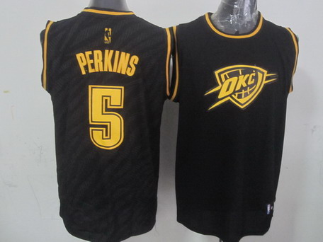 Oklahoma City Thunder #5 Kendrick Perkins Revolution 30 Swingman 2014 Black With Gold Jersey - Zenithce