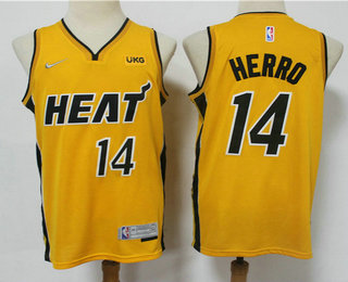 Miami Heat #14 Tyler Herro Yellow Swingman 2021 Earned Edition Stitched Jersey With NEW Sponsor Logo - Zenithce